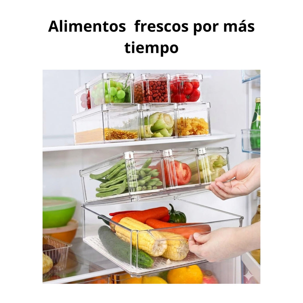 Organizador para Refrigerador con Rejilla de Drenaje – 10 Contenedores