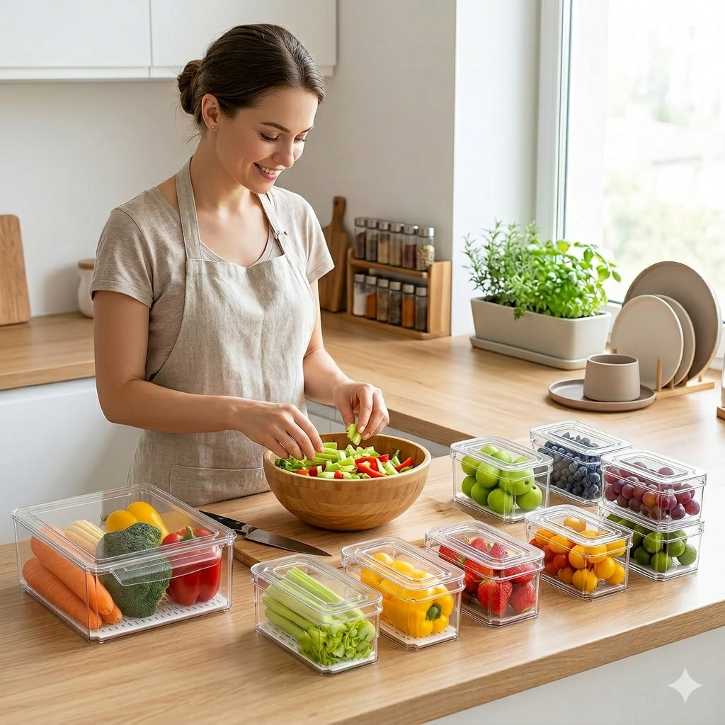 Organizador para Refrigerador con Rejilla de Drenaje – 10 Contenedores