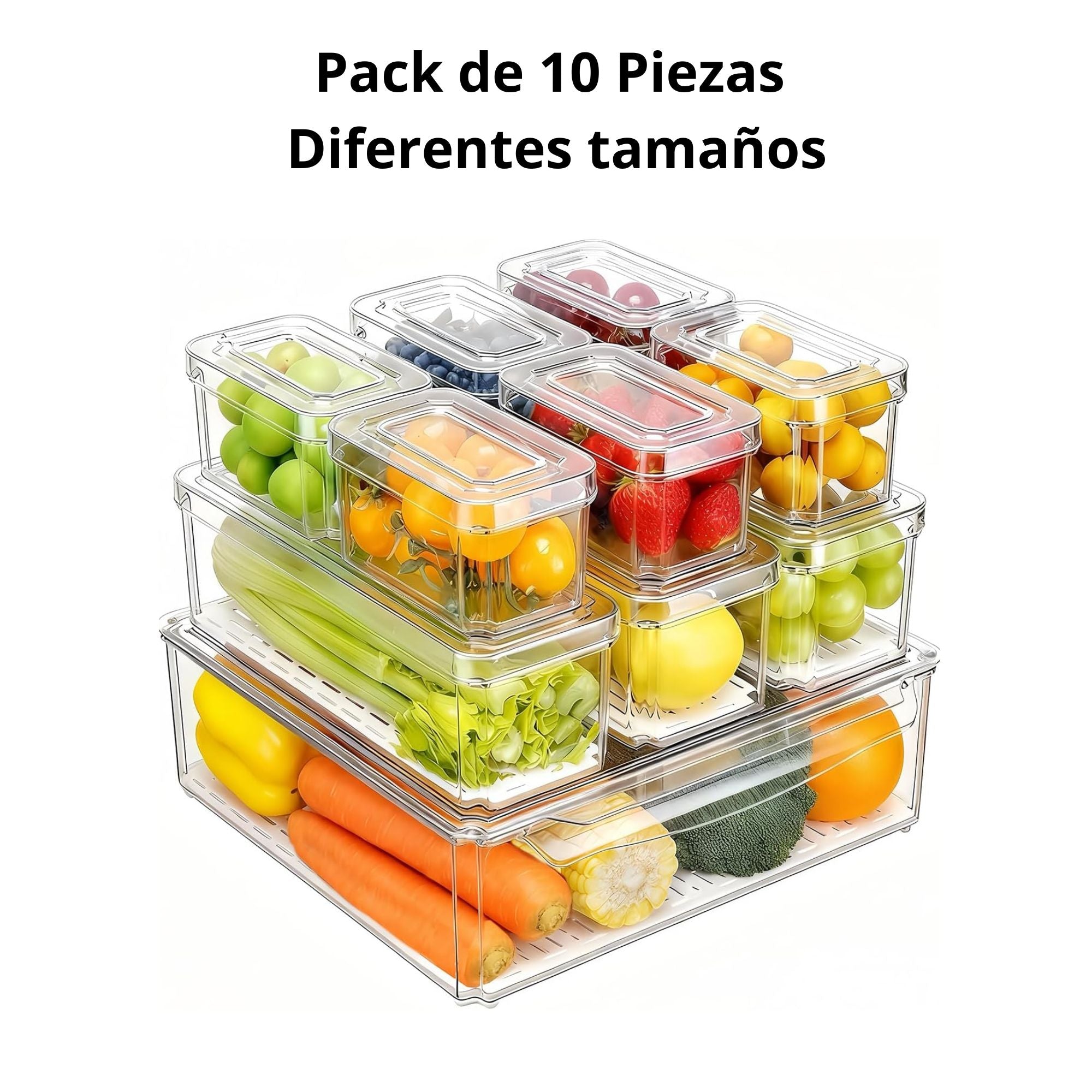 Organizador para Refrigerador con Rejilla de Drenaje – 10 Contenedores